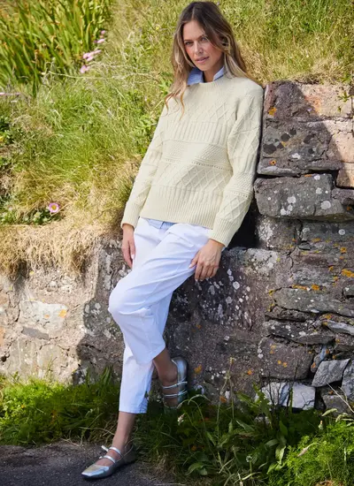 Clara Supersoft Merino Horizontal Crew Neck in Natural
